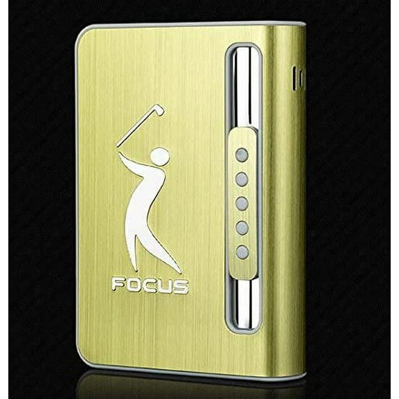 Stylish FOCUS 10 pack Automatic Loading Cigarette Case Dispenser With Built in Torch Lighter (CHAMPAGNE COLOR)- (GD-1331, FREE CAR sticky pad for Phone PDA MP3 MP4)