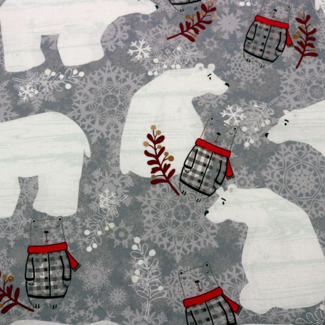 Stylish Fabric Cozy Polar Bear Design 100% Cotton Quilting Fabric for DIY Projects by 15 Yards (Grey, White, Red, Maroon)