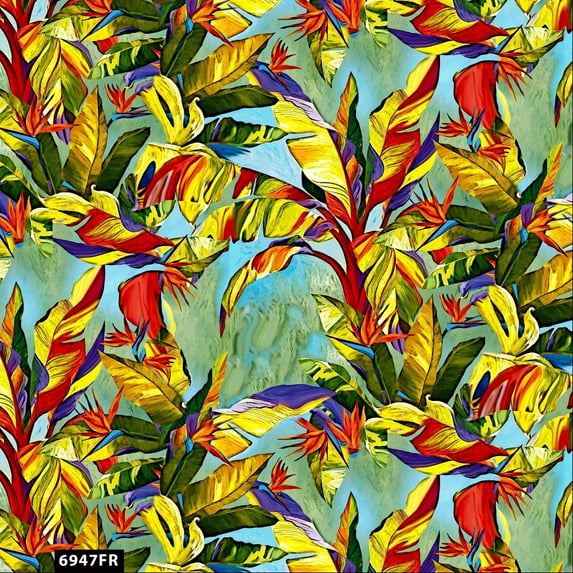 Stylish Fabric Tropical Multi Color Banana Tree 100% Cotton Quilting Fabric for DIY Projects by 75 YARDS - (Green, Red, Lemon and Purple) - PRINT FABRIC