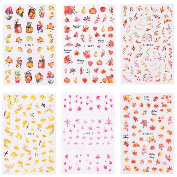 Stylish Fall Fruit and Maple Leaves Nails Art Decals 6 Sheets Easy Apply Nails Stickers Pumpkin Nails Stickers for Women