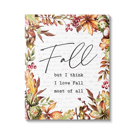 Stylish Fall Script Phrase Autumnal Foliage Plants Botanical & Floral Graphic Art Gallery-Wrapped Canvas Print Wall Art