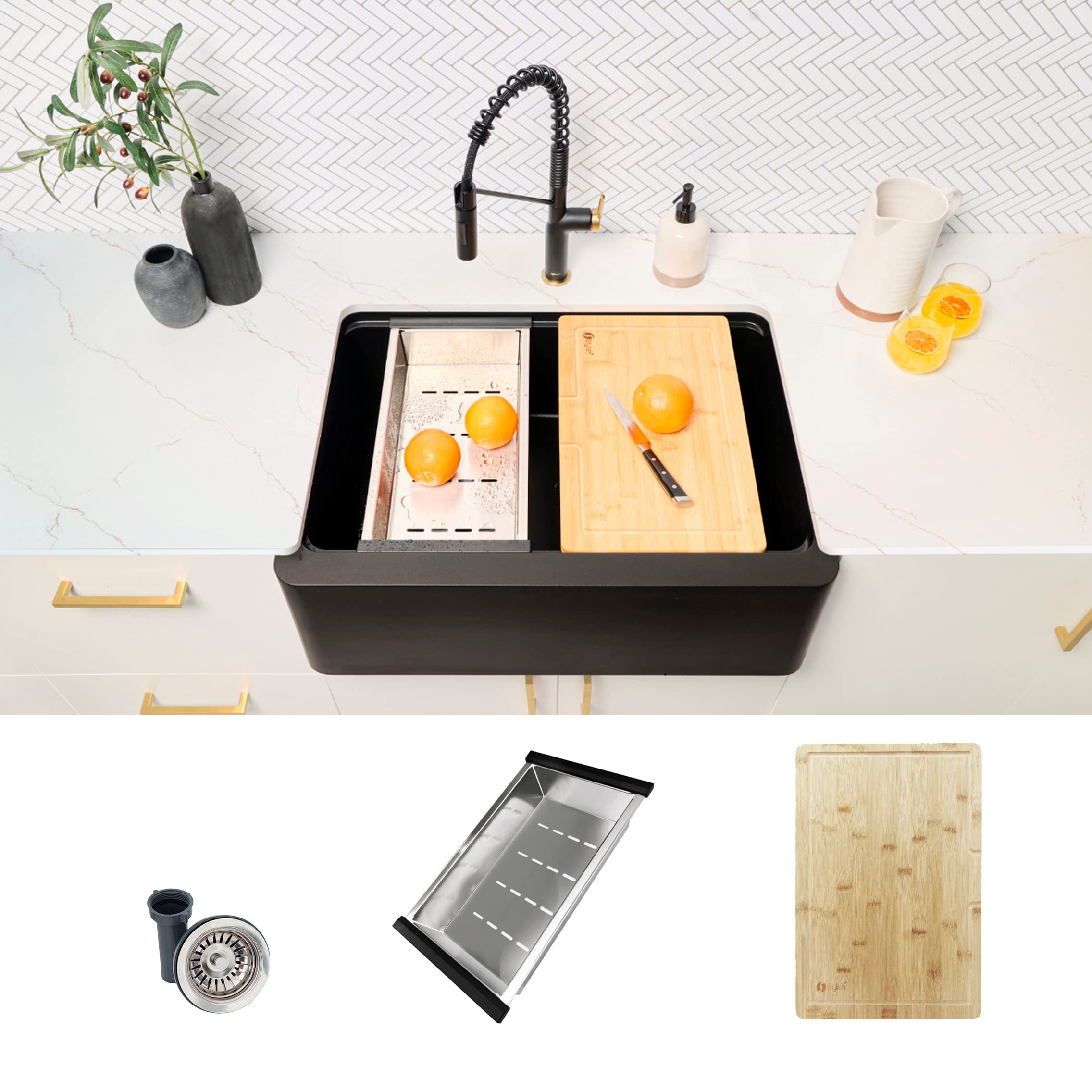 Black Granite 30-Inch Farmhouse Single Bowl Kitchen Sink