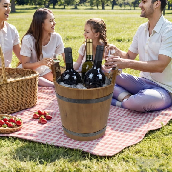 Stylish Farmhouse Ice Bucket with Galvanized Metal Liner - Wooden Drink Tub for Chilling Wine, Beer, and More - Great for Outdoor Entertaining and Home Decor - Rustic Ice Bucket Cooler