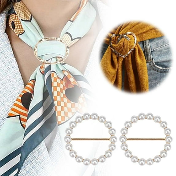 Stylish Fashion Scarf Clip - High End Clothing Accessory Ring with Pearl and Rhinestone Embellishments for Unique Outfit Enhancements