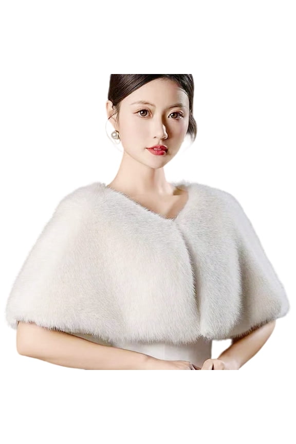 Stylish Faux Furs Short Cloak Winter Outerwear Poncho Shrug Shawl For Women Travel and Party Shoulder Wrap