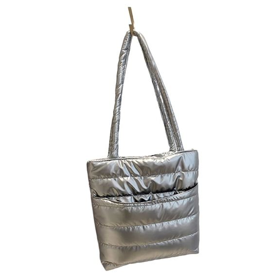 Stylish Female Quilted Glossy Shoulder Bag Cotton Padded Puffer Large Capacity Handbag with Multiple Pockets for Women