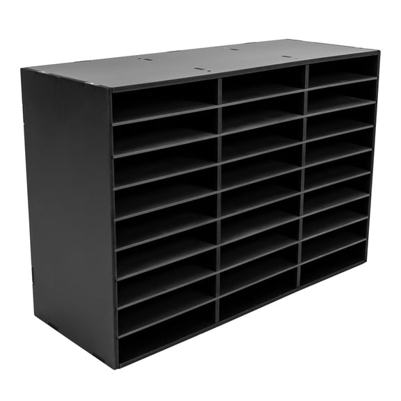 Stylish File Organizer with 27 Slots, Black PVC, Easy Assembly, Ideal for Storing Papers and Supplies
