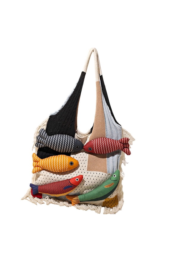 Stylish Fish Knit Work Tote For Women Lightweight Polyester Bag Spacious Travel Essential