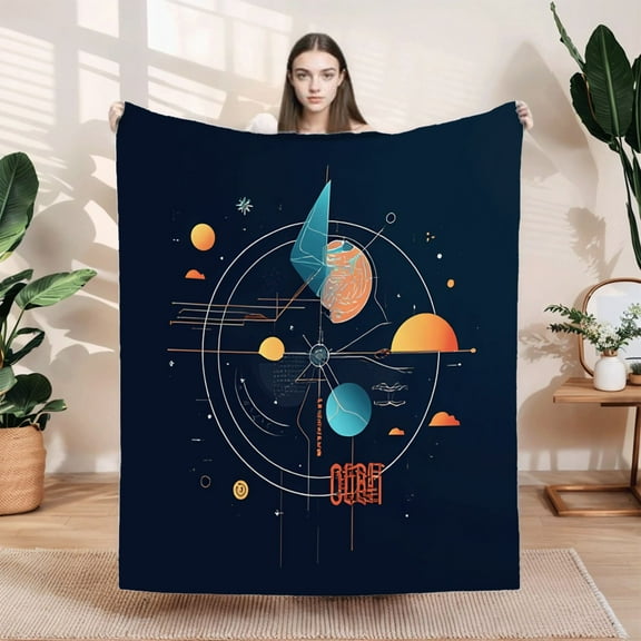 Stylish Flannel Blanket - Soft Cozy and Warm with Celestial Pattern Design for Sofa Travel Bed and Chair - Perfect for Stargazers