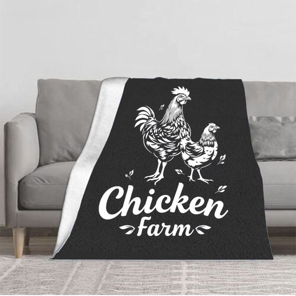 Stylish Flannel Blanket with Chic Chicken Farm Design - Soft Cozy and Warm for Sofa Travel Bed and Chair - Perfect for Any Home