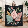 thumbnail image 1 of Stylish Flannel Blanket with Intricate Leaf Patterns in Pink Orange and Teal - Soft Warm Perfect for Sofa Travel and Bed, 1 of 7