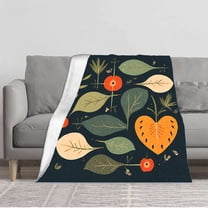 Stylish Flannel Blanket with Leaf and Fruit Pattern - Soft Cozy and Warm for Sofa Travel Bed and Chair - Perfect Earthy Tones for Any Decor