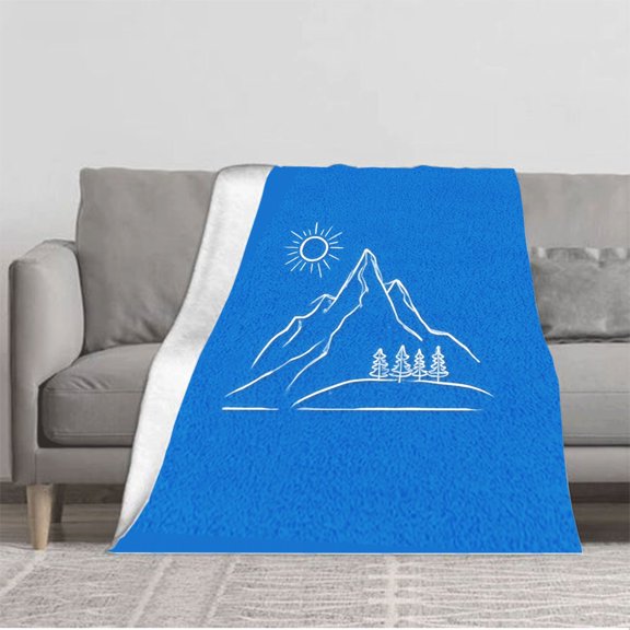 Stylish Flannel Blanket with Mountain Range Design Cozy Soft Warm Throw for Sofa Travel Bed and Chair - Perfect for Outdoor Lovers