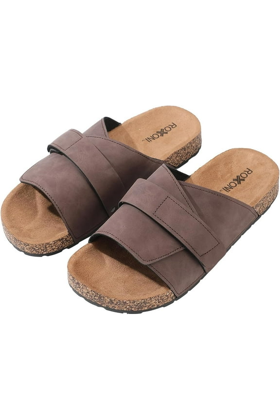 Stylish Flat Sandals for Men - Adjustable Strap, Suede Covered, Molded Faux Cork Midsole, EVA Rubber Sole