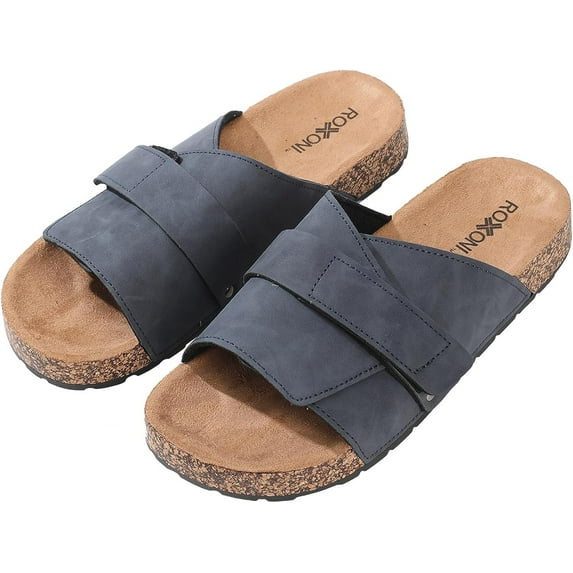 Stylish Flat Sandals for Men - Adjustable Strap, Suede Covered, Molded Faux Cork Midsole, EVA Rubber Sole