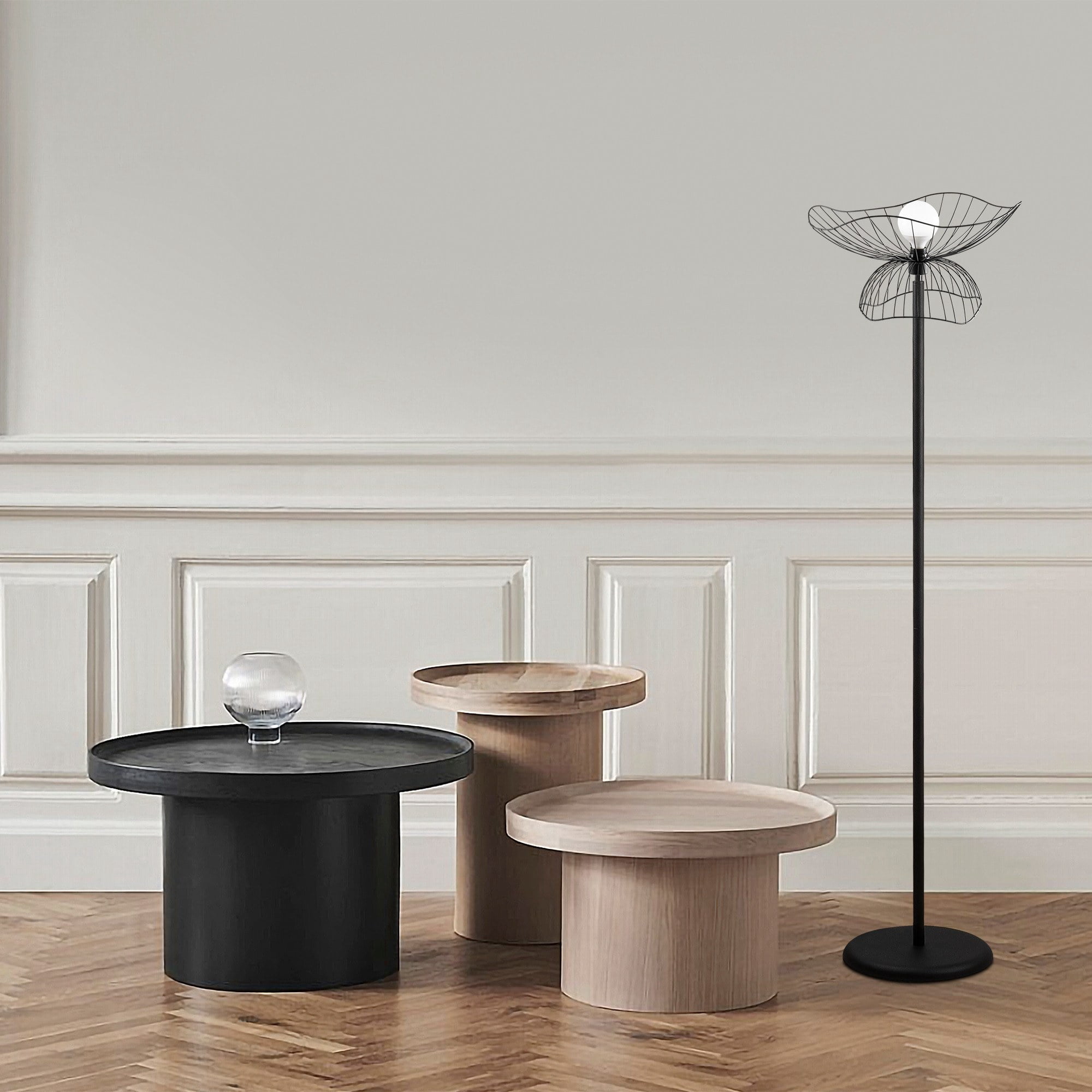 Stylish Floor Lamp with Metal Body, Black Finish, 59.1 in Height | 19.7 in Base Plate Diameter, 1.2 in Base Height | 11.8 in Cap, E27 Socket (Max 40W) | 11.5 ft Cable