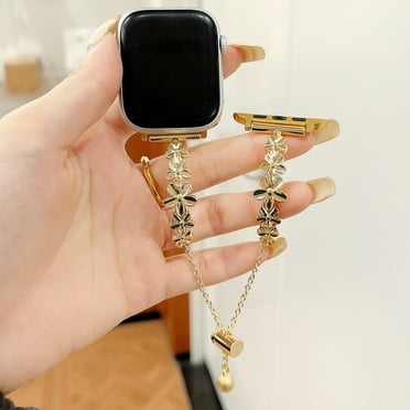 Stylish Flower Design Apple Watch Band for Apple Watch 38mm 40mm 41mm - Compatible with iWatch Series 9 8 7 6 5 4 3 2 1 SE - Perfect Gift for Girls and Women, Gold