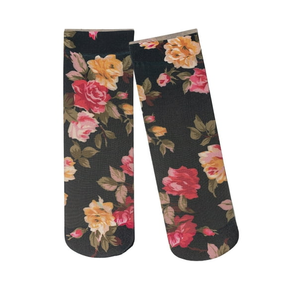 Stylish Flower Patterned Short Ankle Socks for Women High Stretch Nylon Fabric Thin Silk Hosiery Socks
