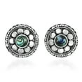 thumbnail image 1 of Stylish Flower with Abalone Shell Inlaid Center Sterling Silver Stud Earrings, 1 of 5