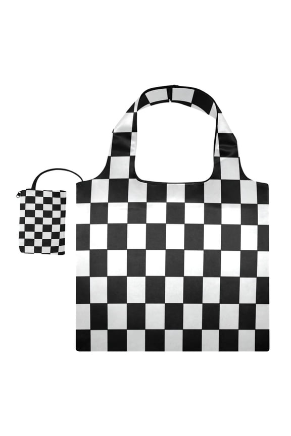 Stylish Foldable Shoulder Handbag Lightweight Durable Portable Fashion Bag Perfect for Shopping, Picnic, Party, Commuting & Travel Classic Black-and-white Checkered Pattern