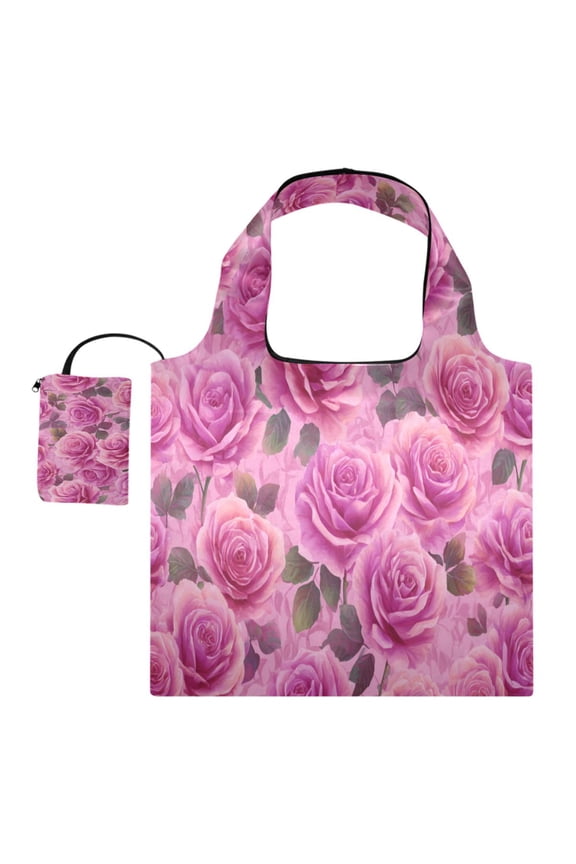 Stylish Foldable Shoulder Handbag Lightweight Durable Portable Fashion Bag Perfect for Shopping, Picnic, Party, Commuting & Travel Magenta-red Roses Pattern