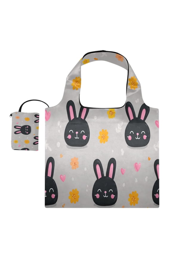 Stylish Foldable Shoulder Handbag Lightweight Durable Portable Fashion Bag Perfect for Shopping, Picnic, Party, Commuting & Travel Midnnight Buny Smile