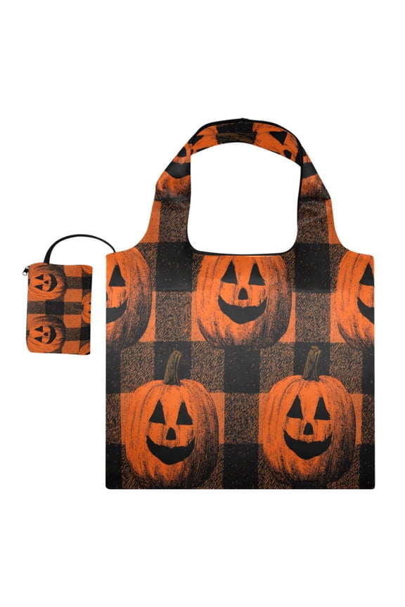 Stylish Foldable Shoulder Handbag Lightweight Durable Portable Fashion Bag Perfect for Shopping, Picnic, Party, Commuting & Travel Orange Striped Smiley Pumpkins
