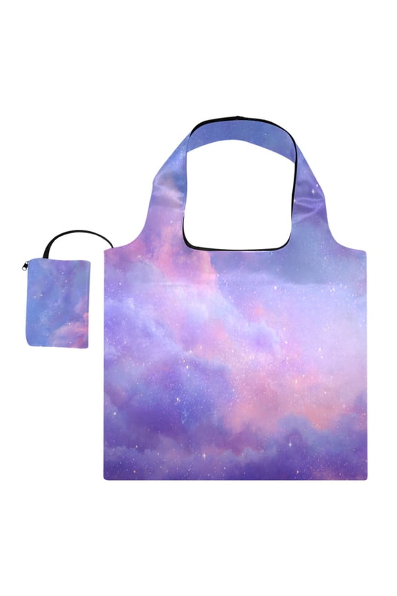 Stylish Foldable Shoulder Handbag Lightweight Durable Portable Fashion Bag Perfect for Shopping, Picnic, Party, Commuting & Travel Purple Pink Twilight Galaxy