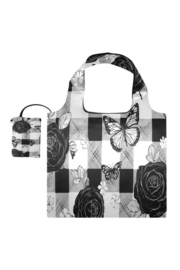 Stylish Foldable Shoulder Handbag Lightweight Durable Portable Fashion Bag Perfect for Shopping, Picnic, Party, Commuting & Travel Rose Checkered Pattern