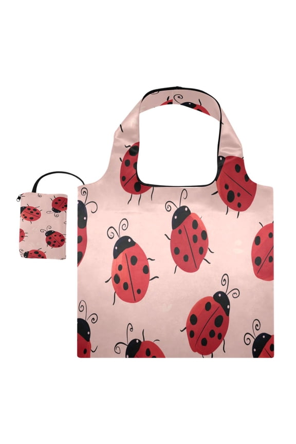 Stylish Foldable Shoulder Handbag Lightweight Durable Portable Fashion Bag Perfect for Shopping, Picnic, Party, Commuting & Travel Pink Ladybug Print