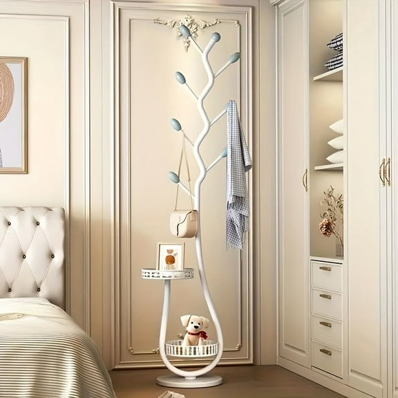 Stylish Freestanding Metal Clothing Rack with Shelf, Vertical Garment Organizer for Home, Mobile Design for Coats Hats Scarves, Multi-Purpose Storage