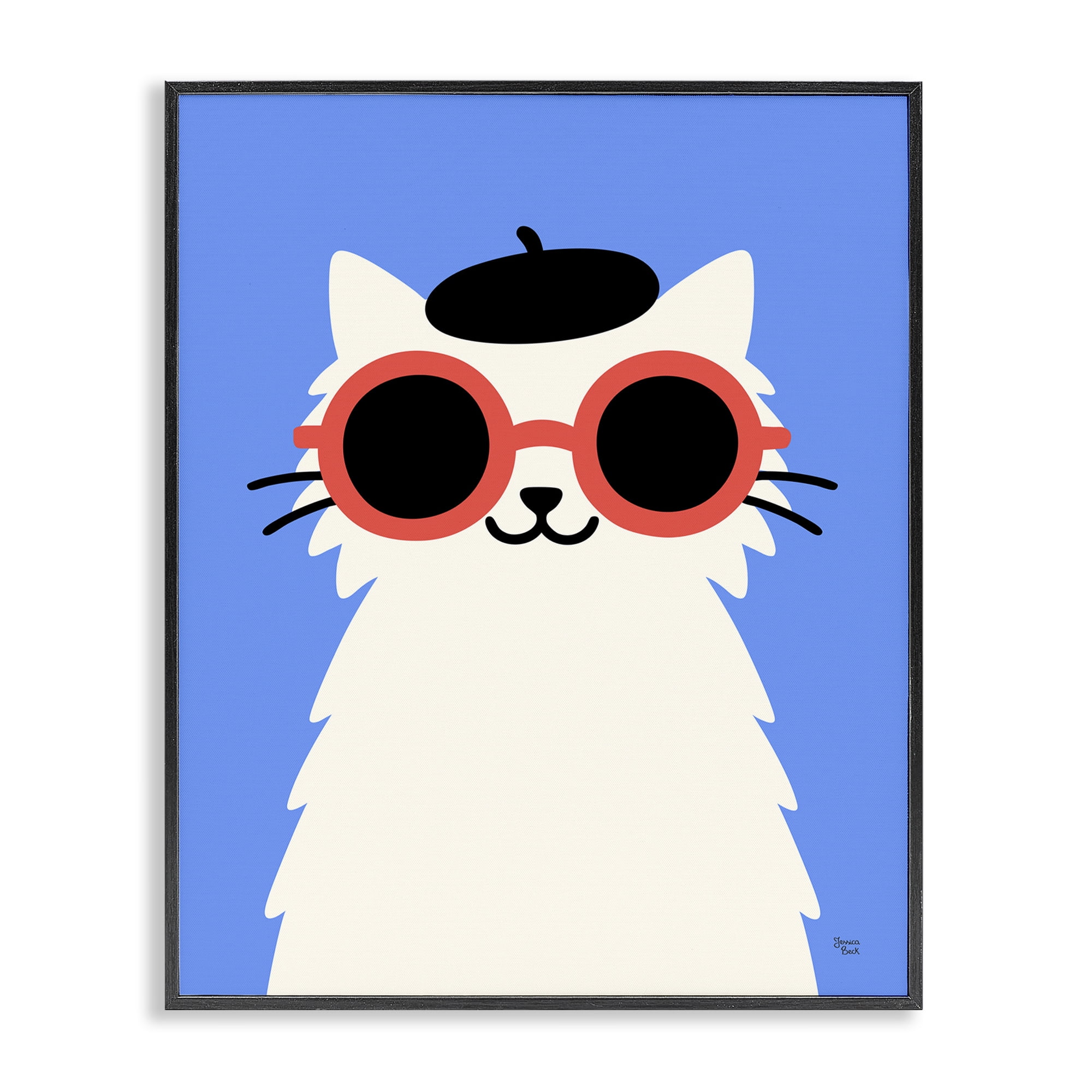 Stylish French Cat Black Framed Giclee Art, design by Jessica Beck