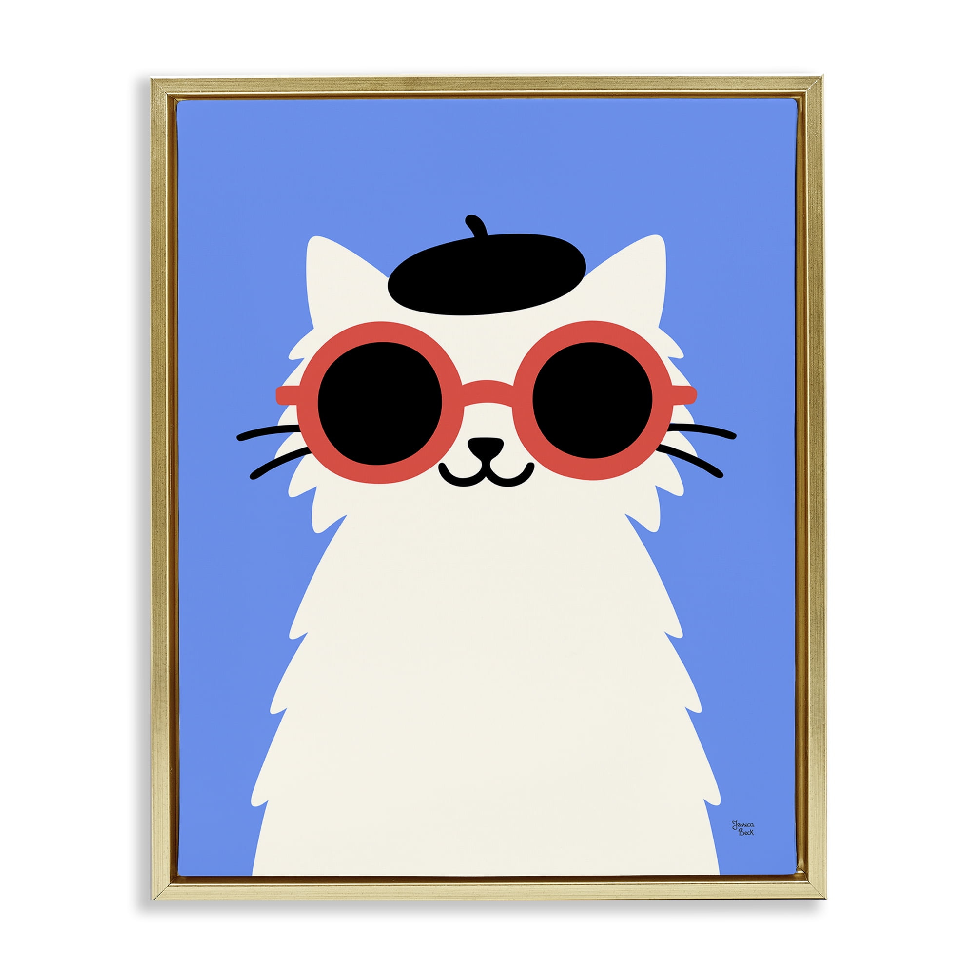 Stylish French Cat Gold Framed Floater Canvas Wall Art, design by Jessica Beck