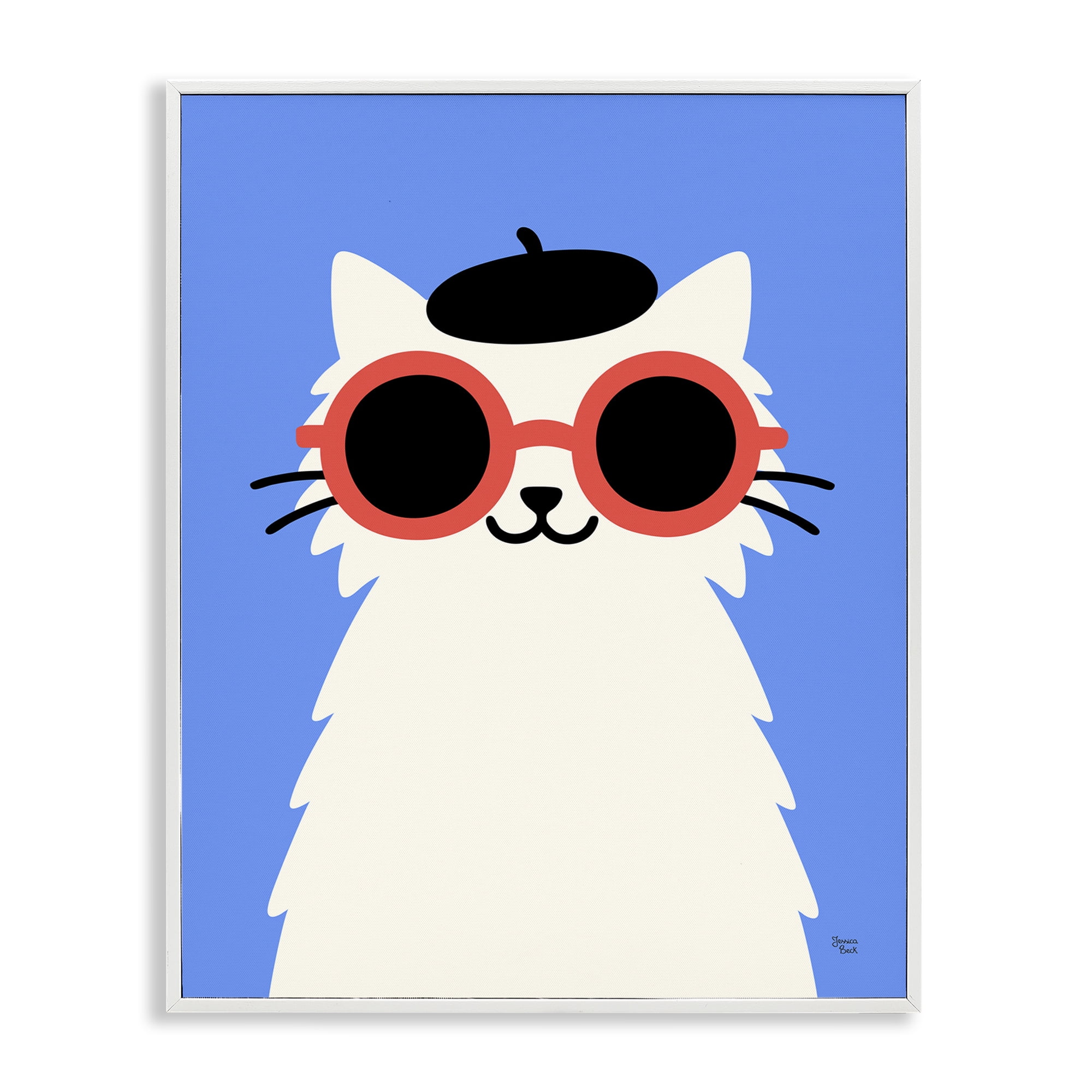 Stylish French Cat White Framed Giclee Art, design by Jessica Beck