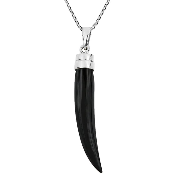 Stylish & Fun Synthetic Black Onyx Chili Pepper Sterling Silver Chain Necklace