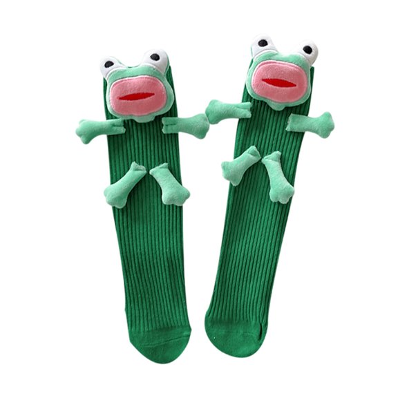 Stylish Funny Cartoon Calf Socks for Parties Or Women Teen Girls NoveltyStuffed Ugly Frogs Middle Tube Socks