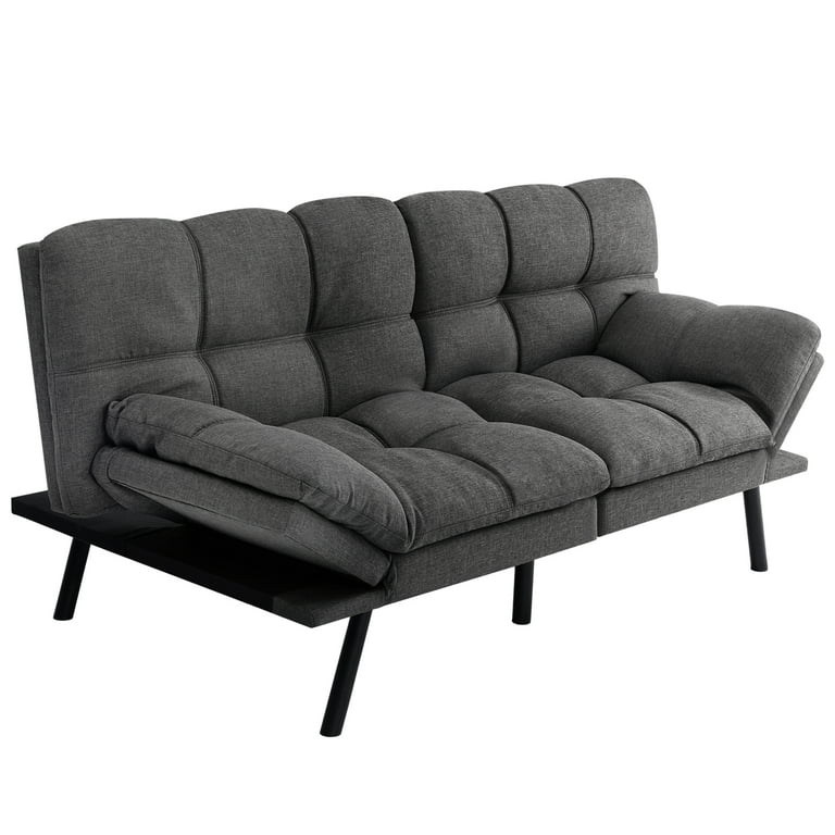Stylish Futon Sofa Bed Memory Foam Convertible Loveseat Perfect Sleeper Convertible Futon Couch for Living Room Lien Upholstery Gray