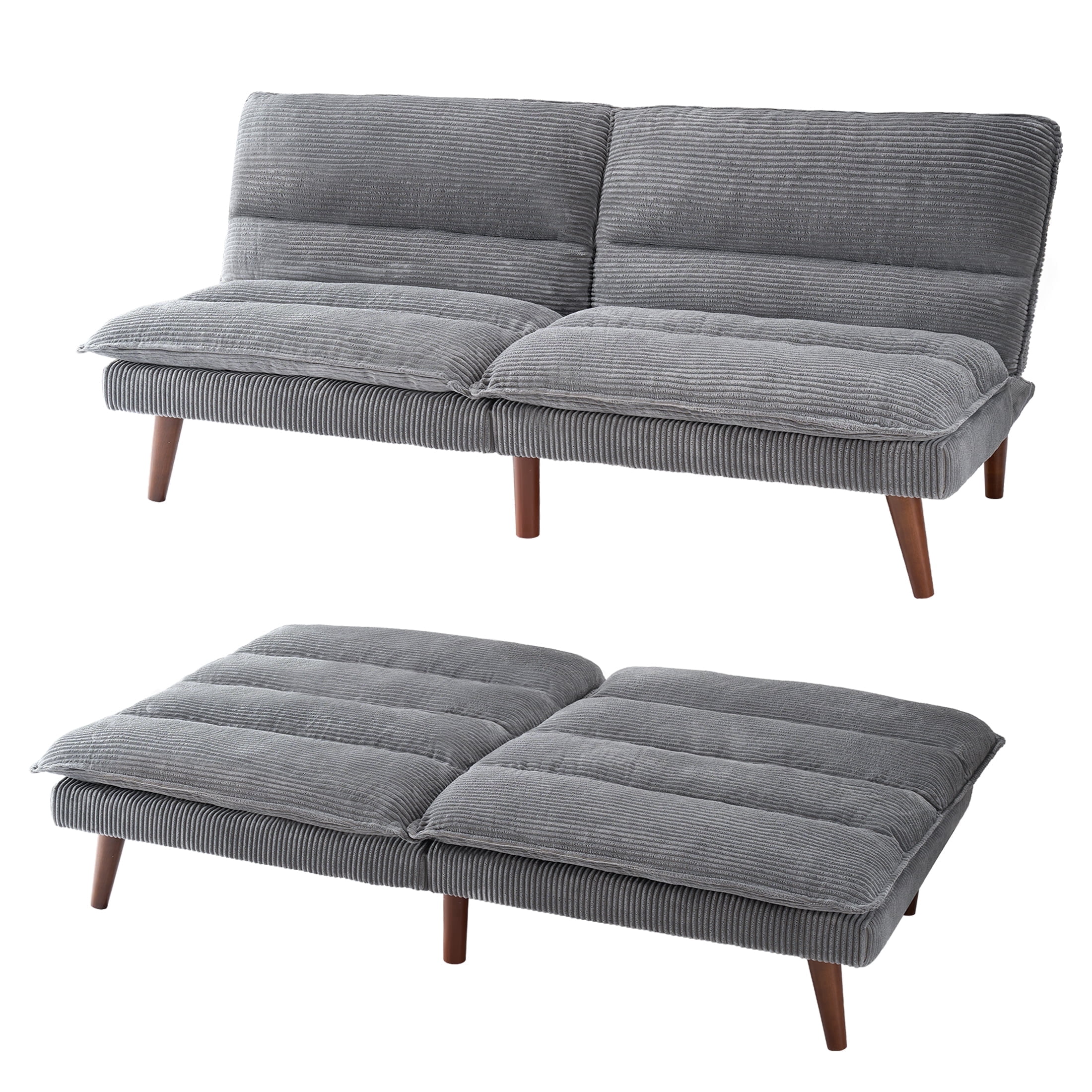 edx Stylish Futon Sofa Bed - Memory Foam Convertible Loveseat, Perfect Sleeper Convertible Futon Couch for Living Room, Corduroy Upholstery,Gray