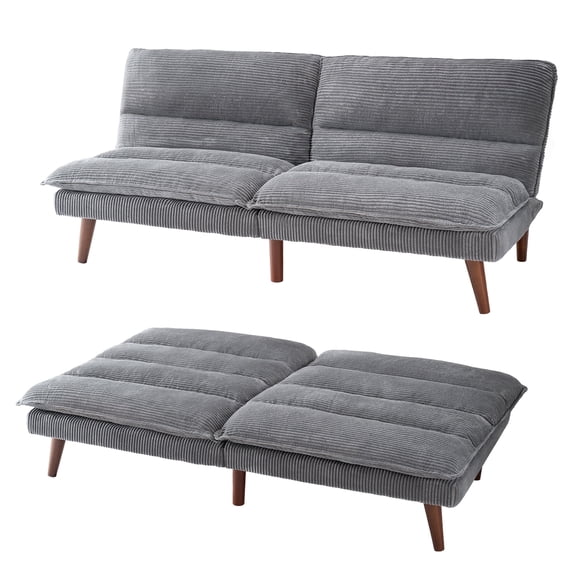edx Gray Corduroy Futon Sofa Bed, Memory Foam Convertible Loveseat, 71in L x 31.5in W x 33in H