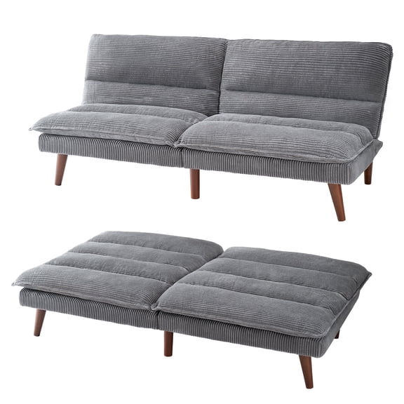 edx Stylish Futon Sofa Bed - Memory Foam Convertible Loveseat, Perfect Sleeper Convertible Futon Couch for Living Room, Corduroy Upholstery,Gray