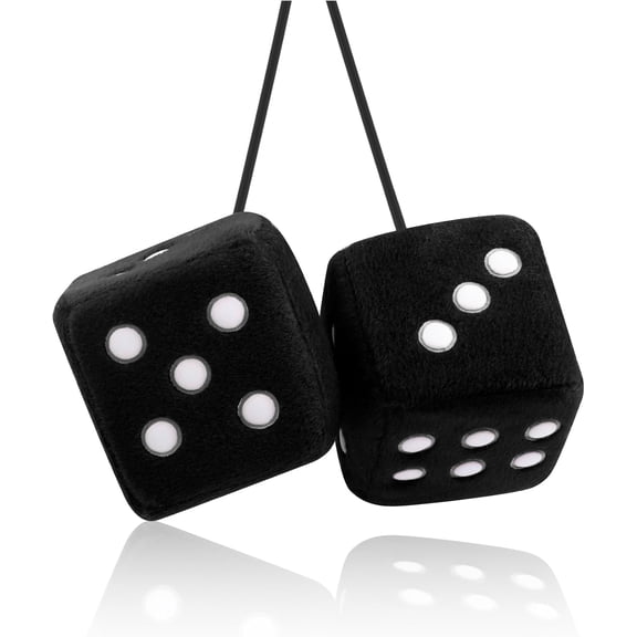 Stylish Fuzzy Dice for Car Hanging Ornament,Funny Plush Dice Rear View Mirror Accessories,Car Accessories Interior Cute Mirror Hanging Accessories (Black)