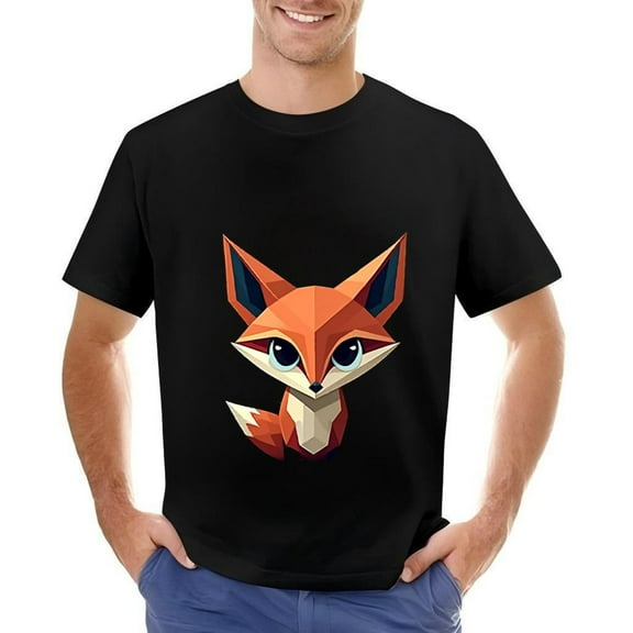 Stylish Geometric Fox Design Cotton Short Sleeve T-Shirt for Men - Modern Vibrant Colors & Playful Pattern