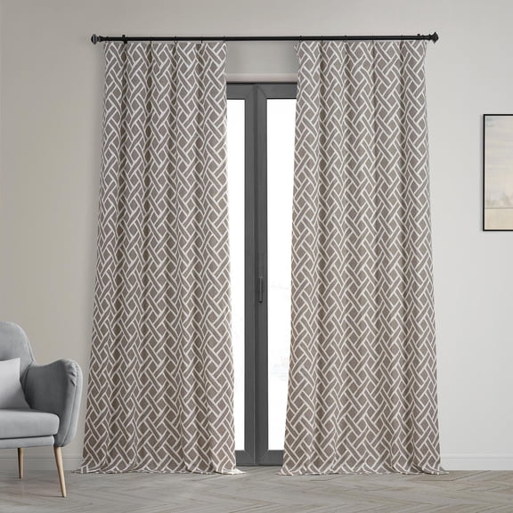 Stylish Geometric Patterned Curtains 120 Inch Extra Long Premium Cotton Panels (Single Panel) for Bedroom and Living Room, Taupe Crosshatch Design, 50W X 120L, Blackout Ready