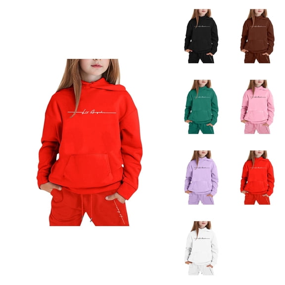 Stylish Girls 2-Piece Outfits Set, Trendy Letter Print Hooded Sweatshirt and Jogger Pants for Ages 1-9, Easy Care Winter Casual Wear