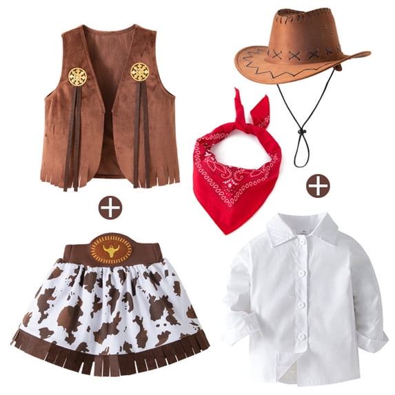 Stylish Girls 5 Piece Outfits Set Including Denim Skirt Vest and Bandana for Toddlers and Kids
