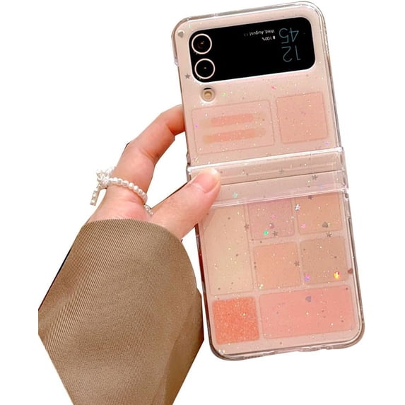 Stylish Girls Case for Galaxy Z Flip 4 Blush Palette Design, Trendy Woman Case for Samsung Galaxy Z Flip 4 Hinge Protection, Lovely Girly Glitter Powder Case for Z Flip 4 (Blush Palette)