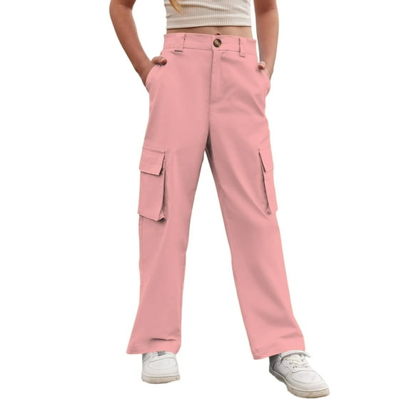 Stylish Girls Casual Trousers with Utility Pockets Ideal for Daily Wear Comfortable and Versatile Pants for Ages 4 to 15 for Various Activities Girls Fashion,Color:Pink,Size:14-15 Years