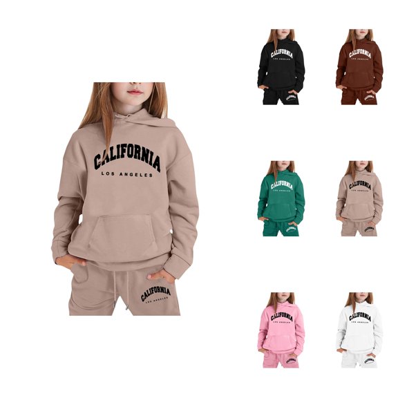 Stylish Girls Hooded Sweatshirt Set, Trendy Printed Pullover Outfit for Ages 1-9, Casual Winter Wear with Easy Care, Los Angeles Graphic