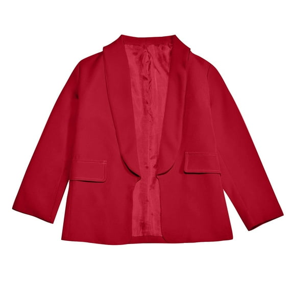 Stylish Girls Long Sleeve Formal Suit Jacket with Open Front Design and Inner Pocket