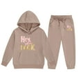 thumbnail image 1 of Stylish Girls Long Sleeve Letter Print Hooded Sweater and Pants Outfit Set for Big Kids Comfortable Casual Wear, 1 of 3